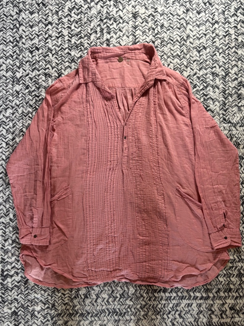 Free People One Lightweight Flowy Oversized Women’s Sm Pink Cotton Blouse